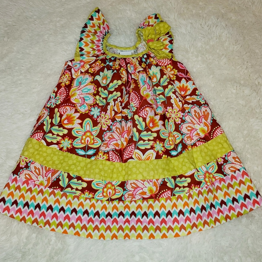 Bonnie Jean Floral Summer Dress Neon Pink Bow Sz 5